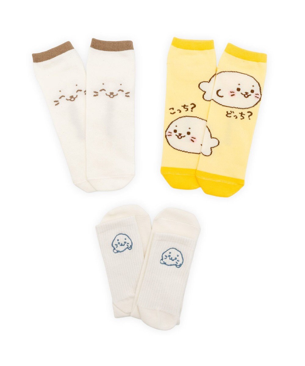 Mother garden しろたん 靴下 スニーカー丈 ショート丈 3足セット 25～27cm 《にっこりブラウン こっち？どっち？ ゆるゆる刺繍ホワイト》 