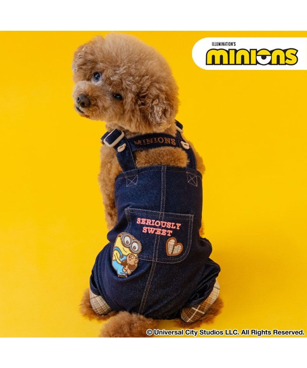 PET PARADISE ミニオン 切替チェック オーバーオール  小型犬 インディゴブルー