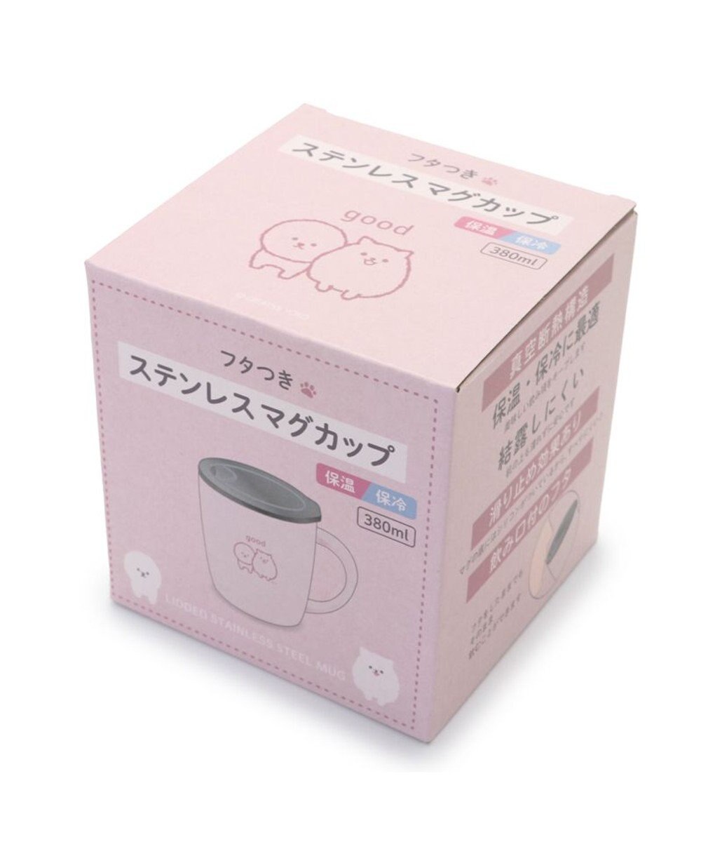 マザーガーデン ふわんこ 蓋つき ステンレスマグカップ 380mL, ピンク（淡）, -