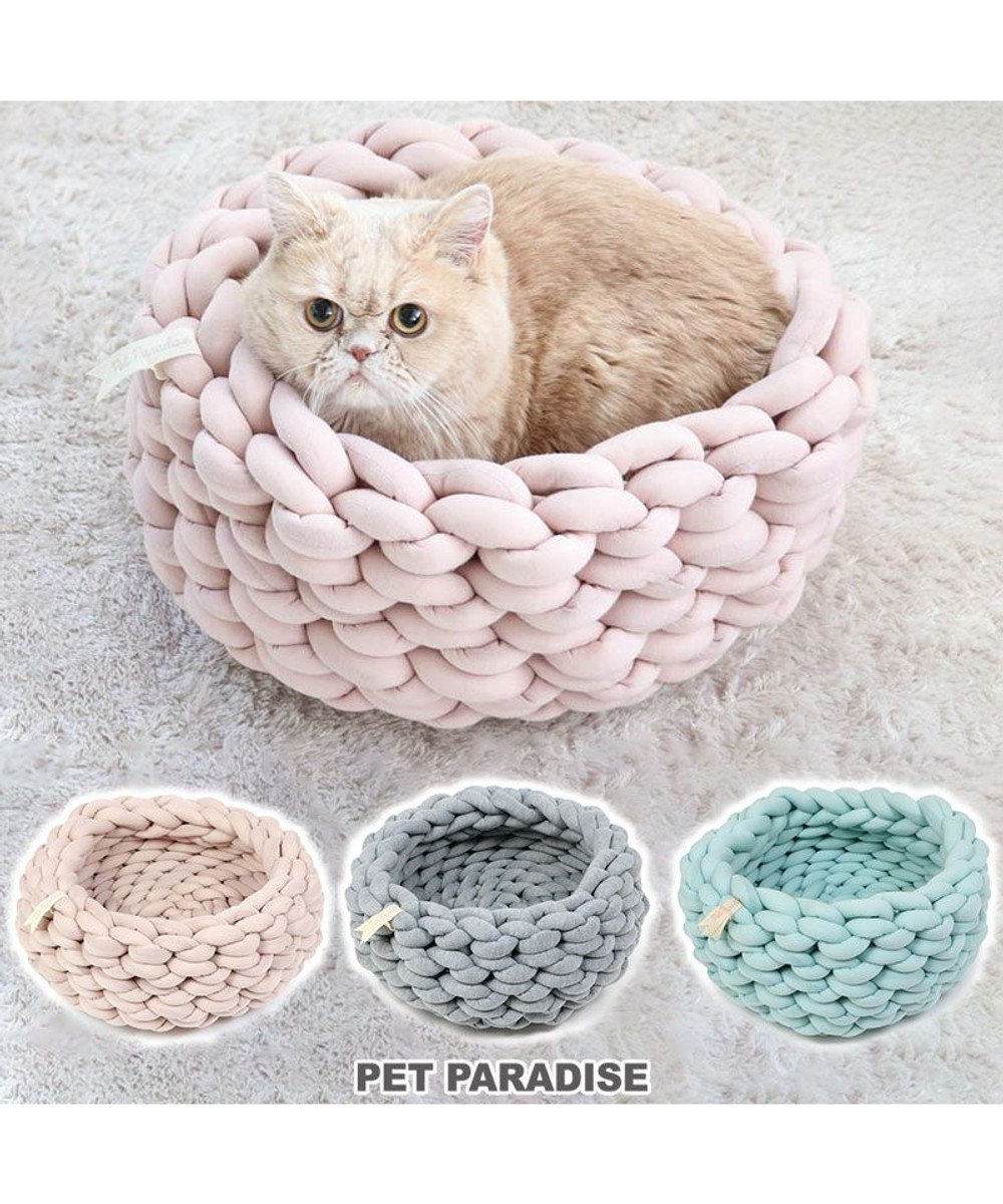 PET PARADISE 猫 ベッド おしゃれ 編み カドラー (42cm) | 猫 ペットベット ハウス ふわふわ クッション 猫 ハウス かわいい おしゃれ 編み ねこ ネコ ベッド ペットベッド あったか ふわふわ 新生活 ピンク（淡）