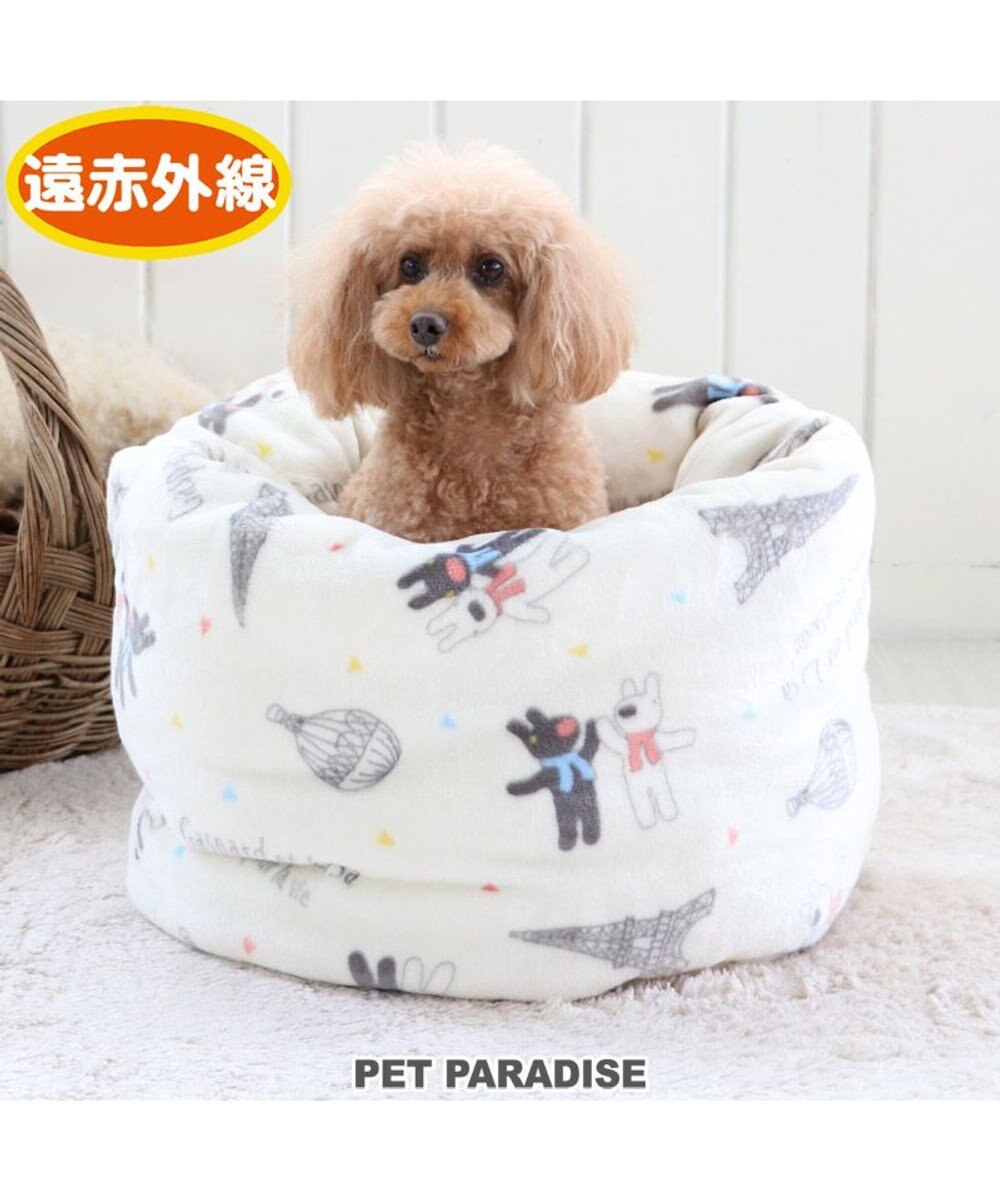 PET PARADISE 犬 ベッド おしゃれ 遠赤外線 リサとガスパール 寝袋 カドラー (42×70cm) 気球柄 筒型 暖かい あったか 保温 防寒 防寒対策 もこもこ ふわふわ 介護 おしゃれ かわいい 白~オフホワイト