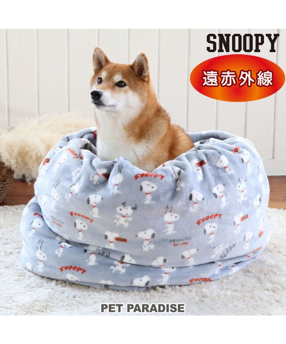 PET PARADISE 犬 ベッド 遠赤外線 スヌーピー 筒型 寝袋 カドラー　(57×95cm) ポップ柄 グレー