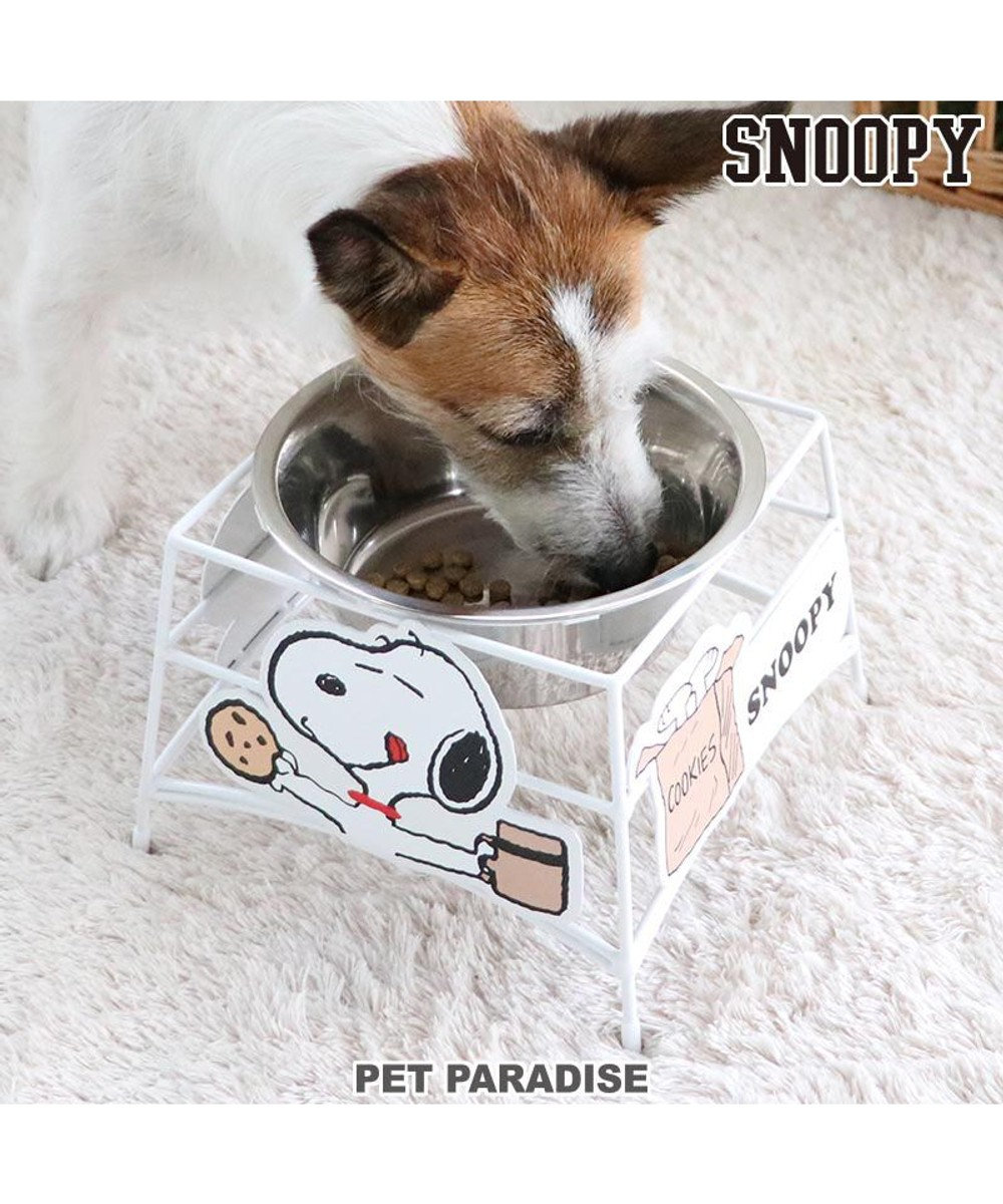 PET PARADISE 犬 猫 スヌーピー フードスタンド ステンレス 【1連】 フードボウル カフェ柄 -