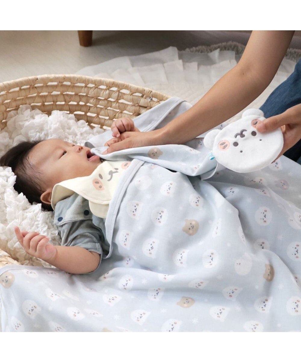 Mother garden しろたん 総柄 ガーゼ マスコット付き ハンドタオル  30cm×30cm 