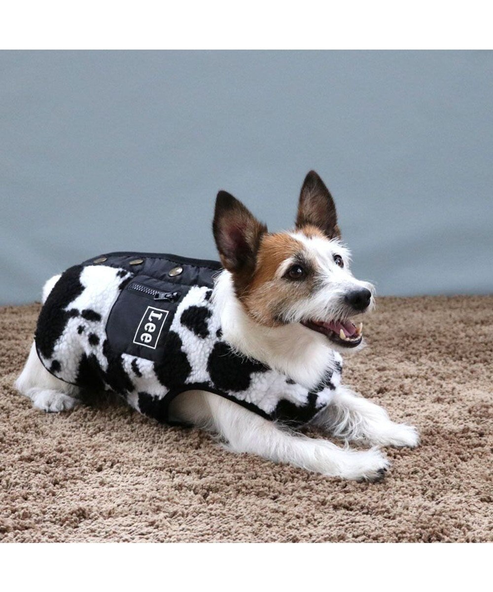 PET PARADISE Lee 牛柄 背中開きボアベスト 《白黒》 小型犬 