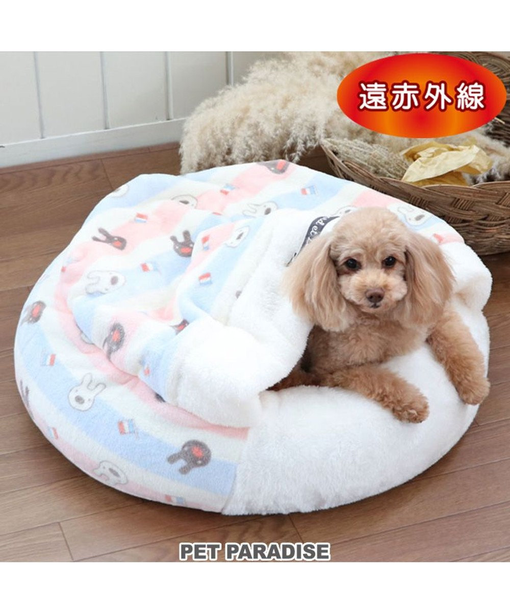 犬 ベッド 冬用 寝袋 遠赤外線 リサとガスパール 丸型 (60cm) であい柄 | ドーム カドラー ふわふわ おしゃれ かわいい ボア ペットベッド