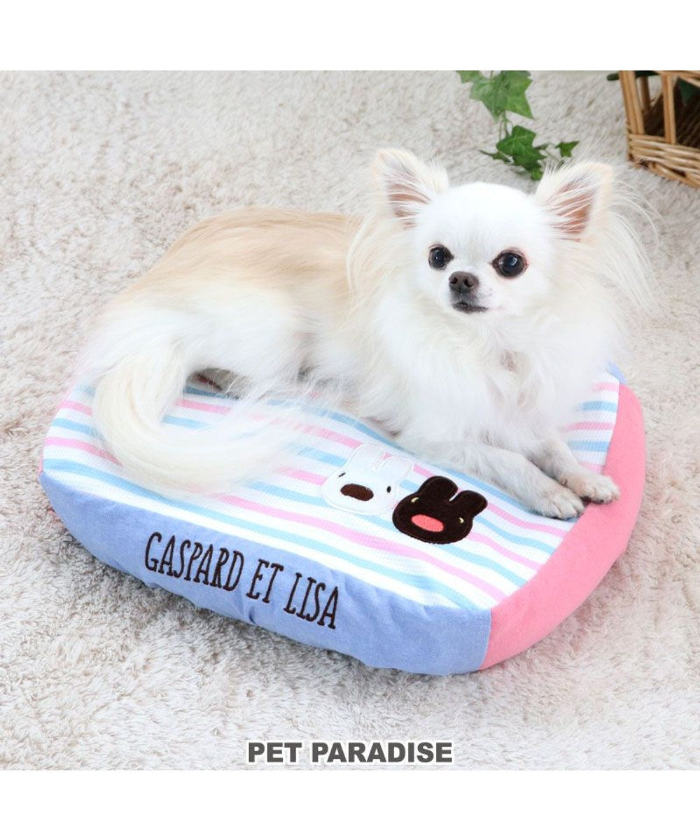 PET PARADISE 犬 ベッド おしゃれ リサとガスパール (38×32cm) 縞柄 着脱カバー 犬 猫 ベッド マット 小型犬 介護 おしゃれ かわいい ふわふわ  あごのせ マルチカラー