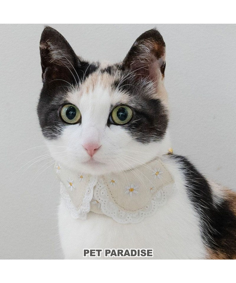 PET PARADISE ペットパラダイス 猫首輪  お花襟付き  S / M ベージュ