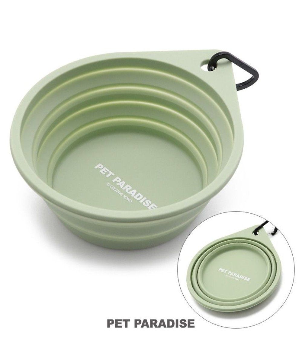 PET PARADISE お散歩・ドライブ・旅行に便利 シリコン折畳み フードボウル 折り畳み 折り皿 犬用 猫用 キャラクター カーキ
