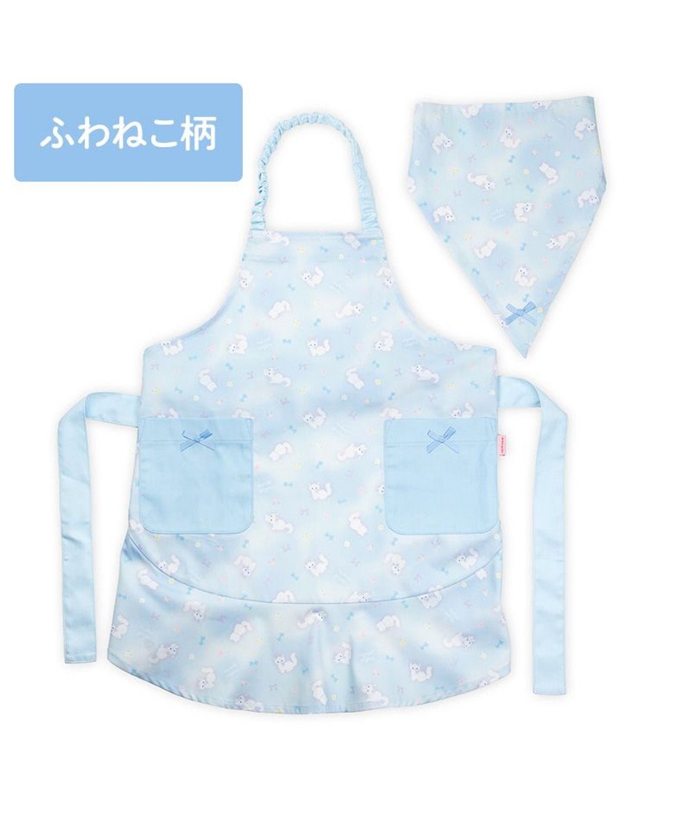 Mother garden マザーガーデン フリルエプロン 三角巾付き 130～150cm 《ふわねこ柄》 
