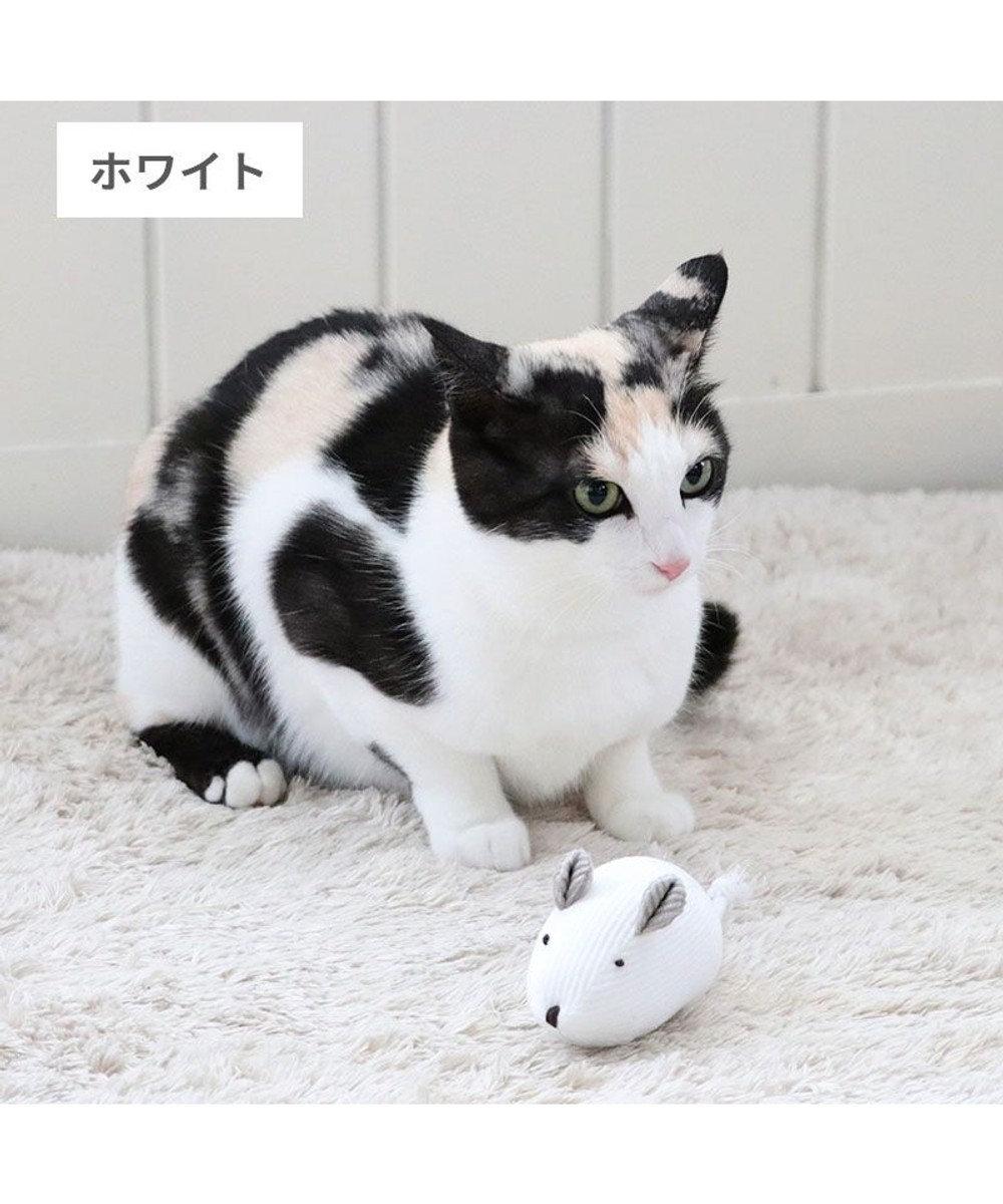 PET PARADISE 猫 おもちゃ ねずみ コーデュロイ  《 グレー/ ホワイト 》 ホワイト