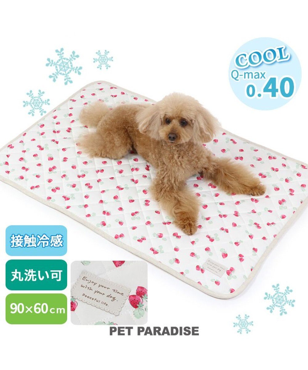 PET PARADISE 接触冷感 柔らか クールマットM《苺 ネイティブ 》 (90×60cm)