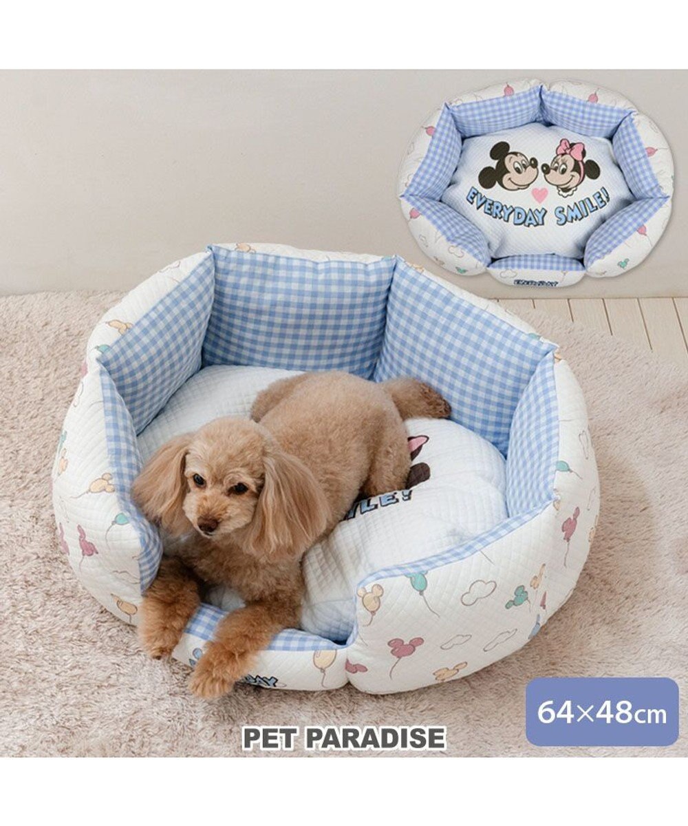 PET PARADISE ディズニー ミッキーマウス カドラー 《風船柄》  Ｍ 64×48cm ホワイト×ブルー