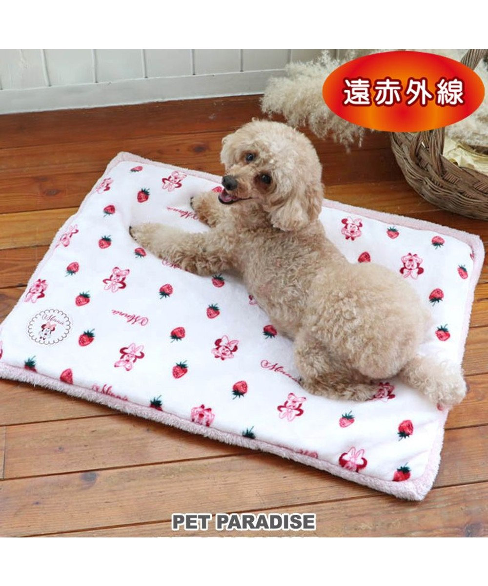 PET PARADISE 犬 マット 遠赤外線 ディズニー ミニーマウス ボアマット (80×60cm) 苺柄 ピンク（淡）
