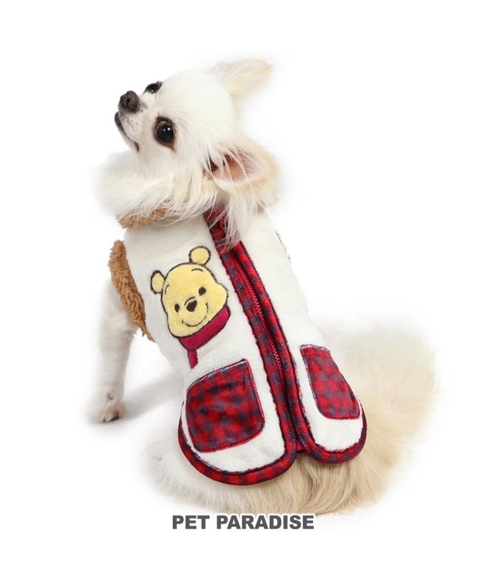 PET PARADISE 犬 服 ディズニー くまのプーさん 背中開き ベスト 【小型犬】 チェック柄 白~オフホワイト