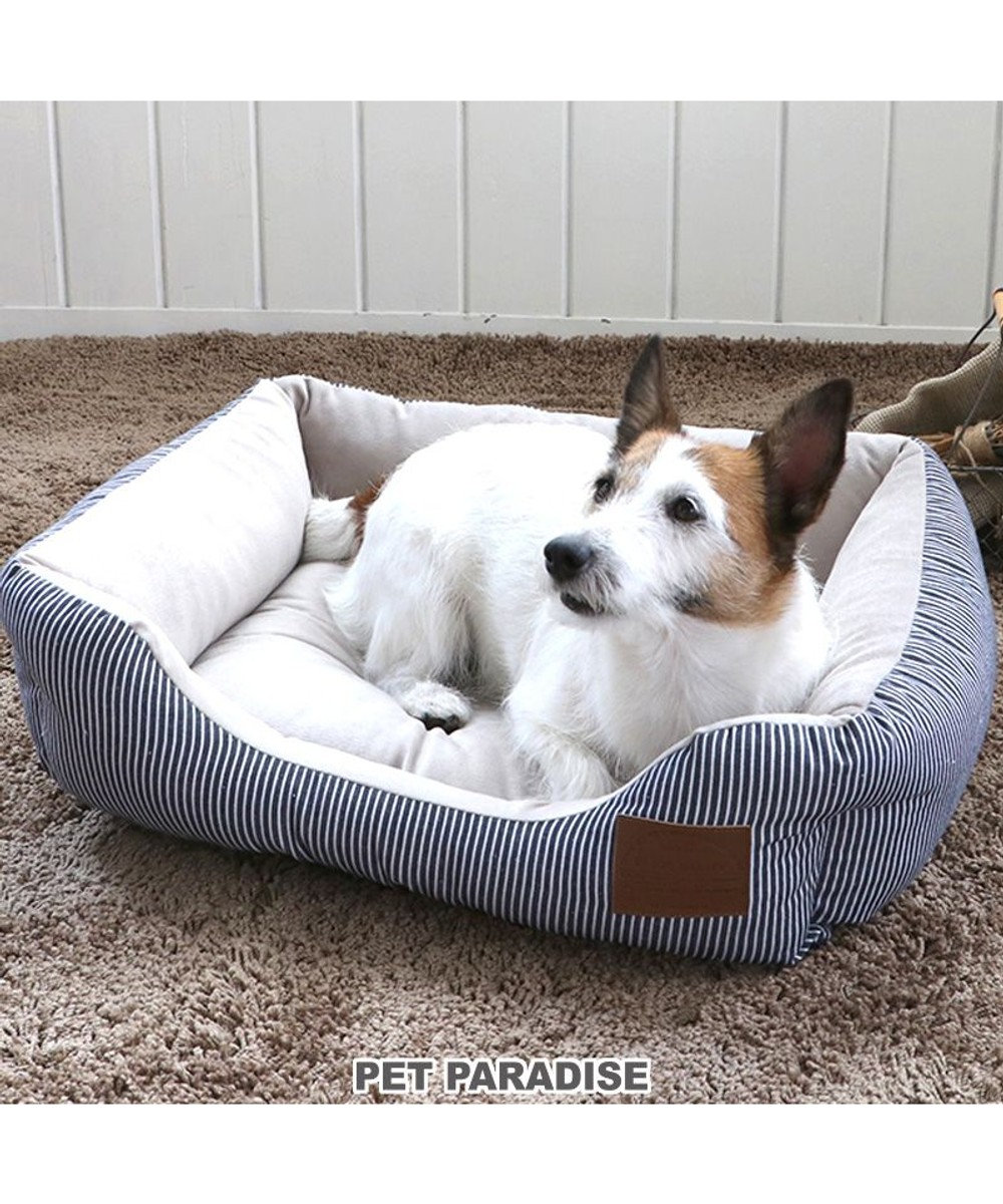 PET PARADISE ヒッコリー ベッド カドラー (57×45cm) 【小型犬】 紺（ネイビー・インディゴ）