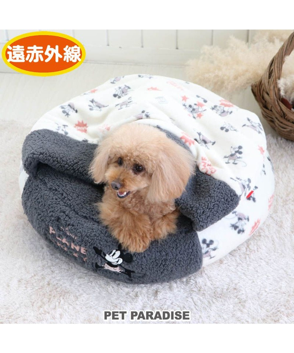PET PARADISE 犬 ベッド おしゃれ 遠赤外線 ディズニー ミッキーマウス 丸型 寝袋 (50cm) プレーン 暖かい あったか 保温 防寒 防寒対策 もこもこ ふわふわ 介護 おしゃれ かわいい -