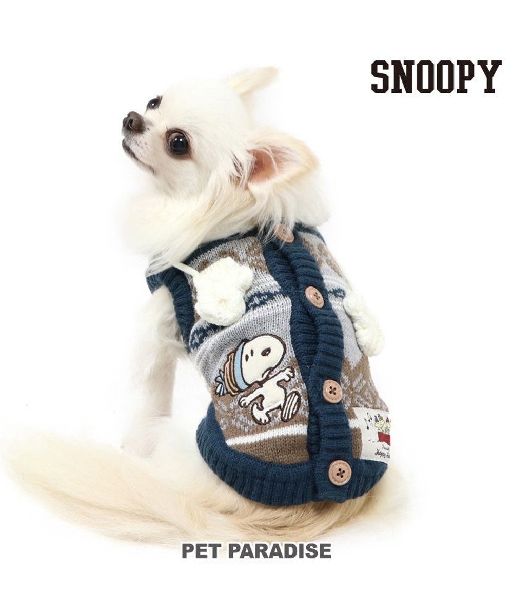 PET PARADISE 犬 服 スヌーピー ニット ベスト 【小型犬】 背開き 手袋 ネイビー 紺（ネイビー・インディゴ）