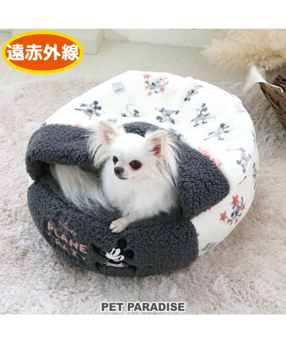 PET PARADISE 犬 ベッド おしゃれ 遠赤外線 ディズニー ミッキーマウス 丸型 寝袋 (60cm) プレーン 暖かい あったか 保温 防寒 防寒対策 もこもこ ふわふわ 介護 おしゃれ かわいい -