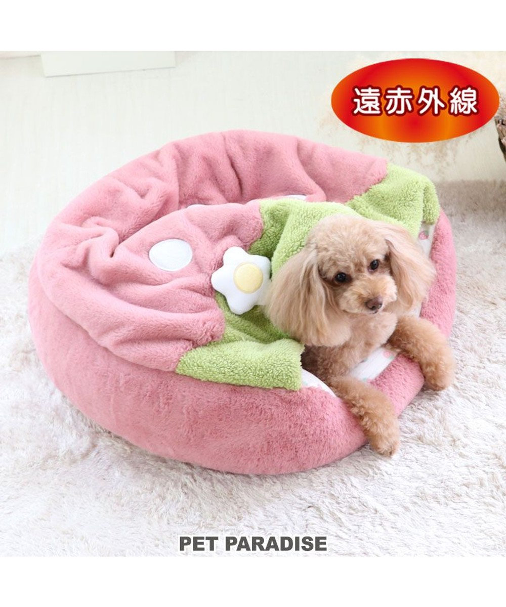 PET PARADISE 犬 ベッド 暖かい おしゃれ 寝袋  (60cm)  いちご 丸型 ピンク（淡）