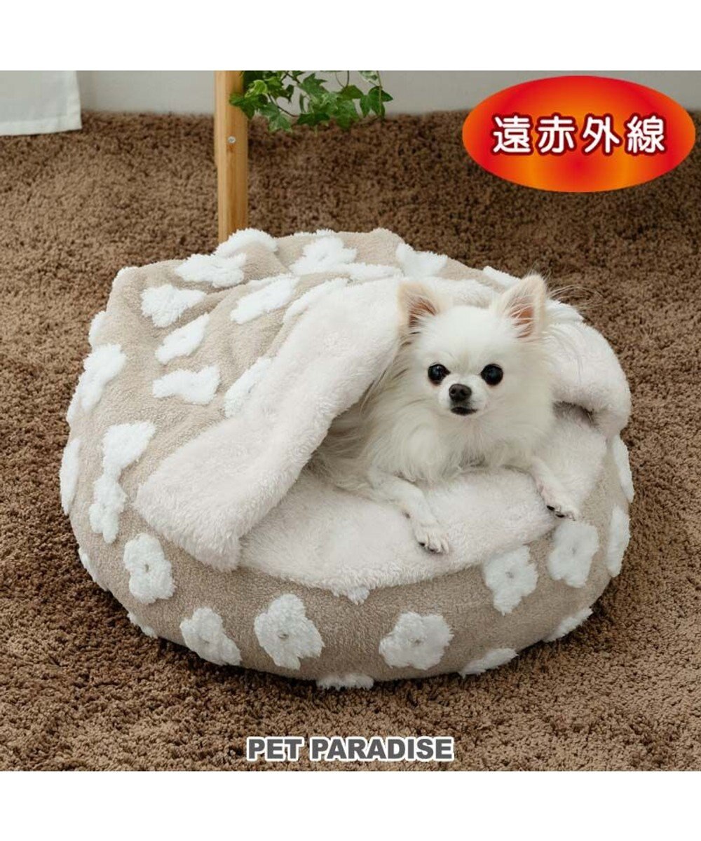 PET PARADISE ペットパラダイス ボア寝袋 丸型 《お花柄》S 径50cm  超小型犬 ベージュ