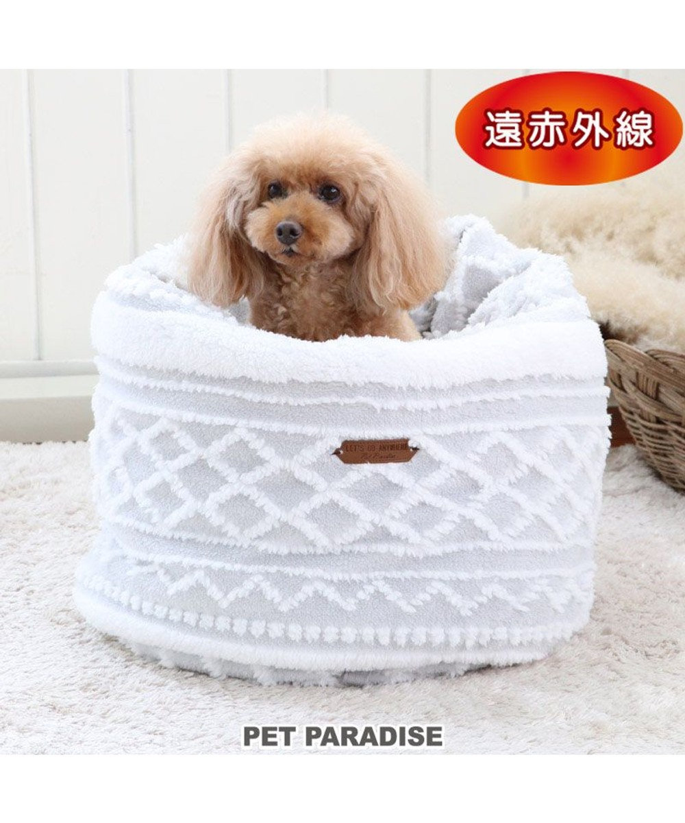 PET PARADISE 犬 ベッド 遠赤外線 筒型 寝袋 カドラー　(42×70cm) エスニック柄 グレー