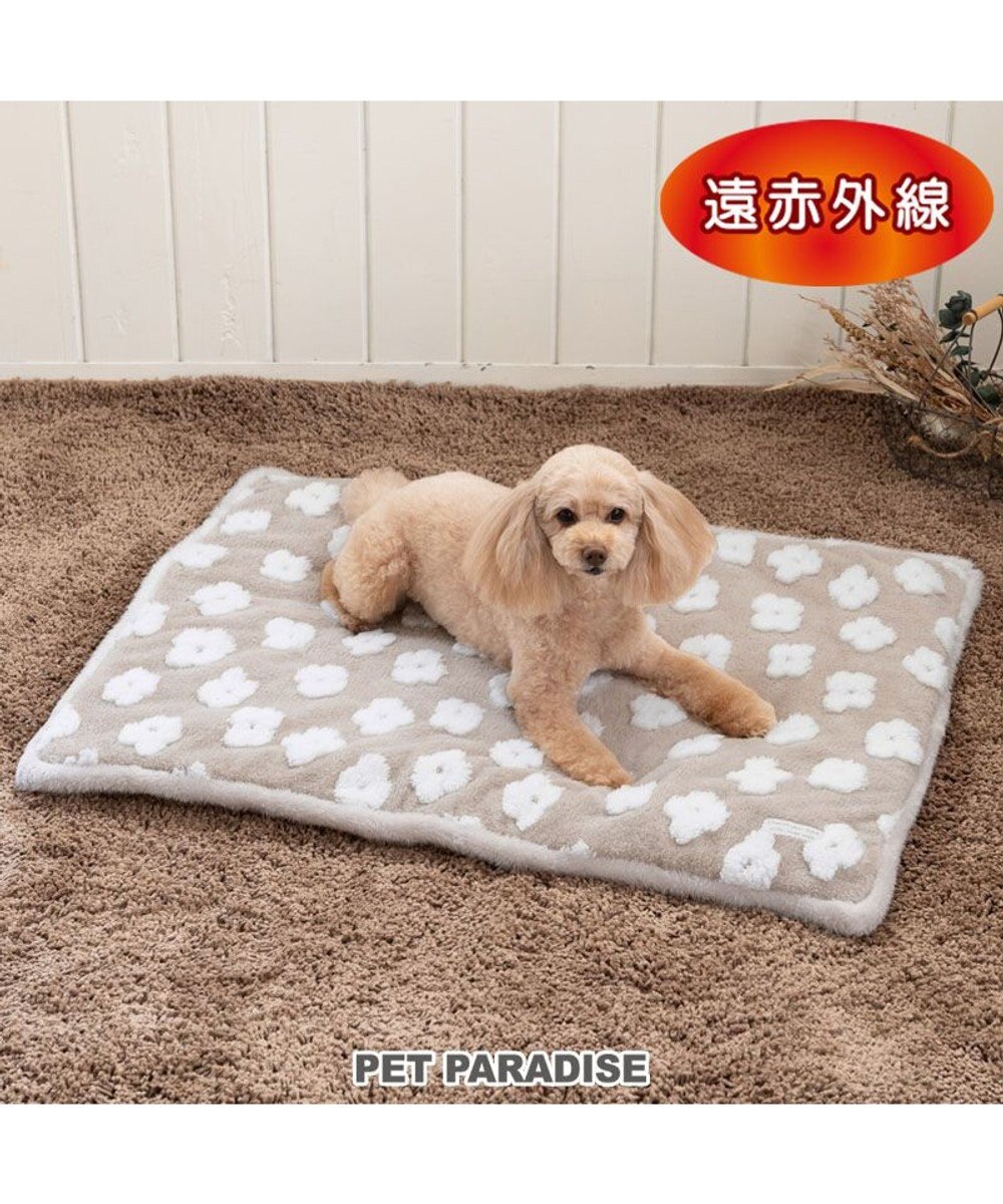 PET PARADISE ペットパラダイス 遠赤外線 ボアマット 《お花柄》角型 小型犬 ベージュ