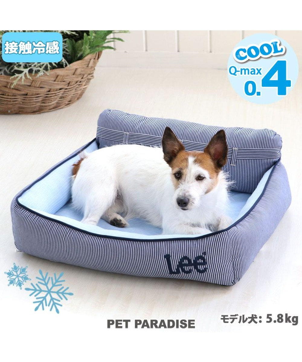 PET PARADISE ペットパラダイス Ｌｅｅ クール 接触冷感  ヒッコリー 四角カドラーベッド(60×51cm) 紺（ネイビー・インディゴ）