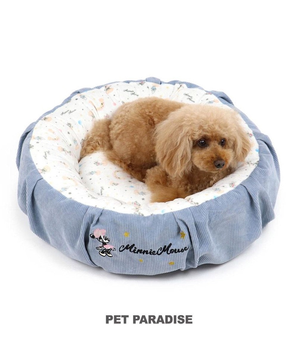 PET PARADISE 犬 ベッド おしゃれ ディズニー ミニーマウス カドラー (55cm) 丸型 総柄 犬 猫 ベッド マット 小型犬 介護 おしゃれ かわいい ふわふわ  あごのせ 水色