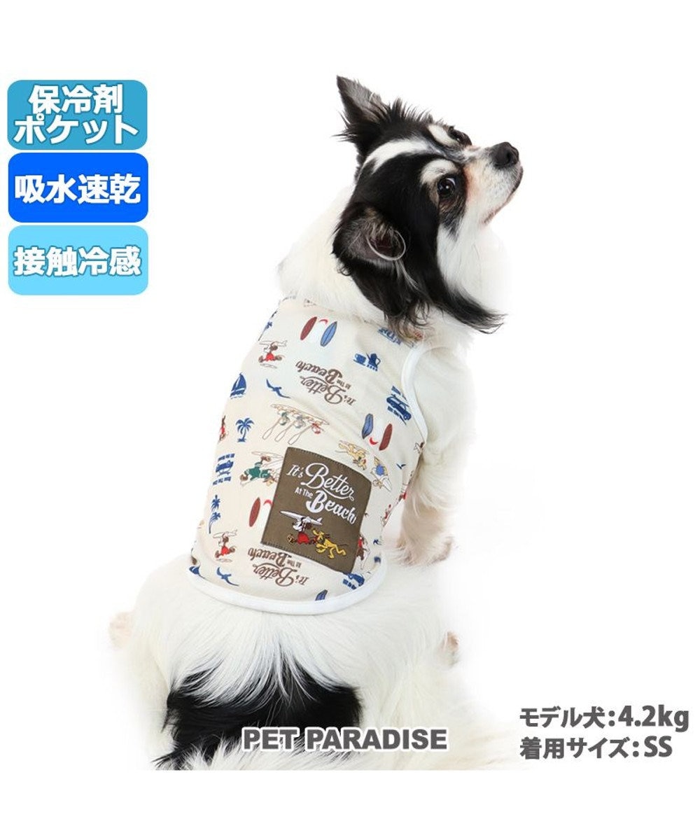 PET PARADISE 犬 夏服 ひんやり クール ディズニー ミッキーマウス サーフ柄 保冷剤付き ポケット クール タンクトップ 〔小型犬〕 超小型犬 小型犬 ひんやり 夏 涼感 冷却 ベージュ