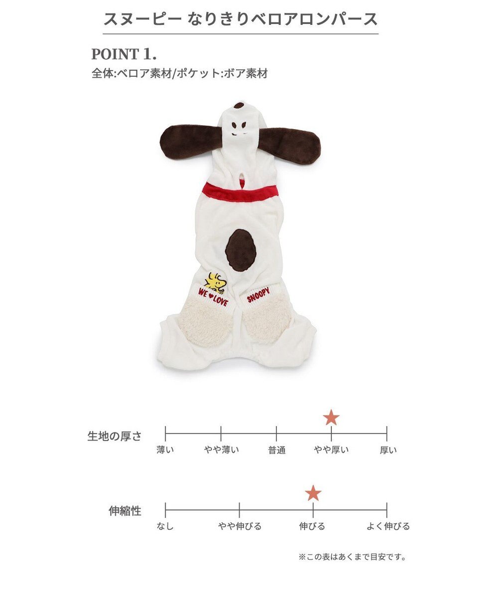 スヌーピー なりきり ベロア ロンパース 【小型犬】, 白~オフホワイト, ３Ｓ