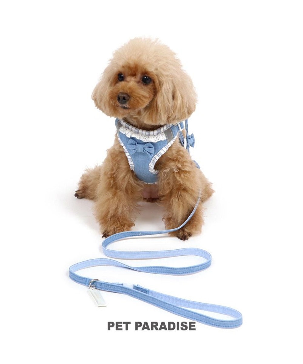 PET PARADISE 犬 ハーネス リード ハーネス＆リード 【３Ｓ】 デニム フリル 水色