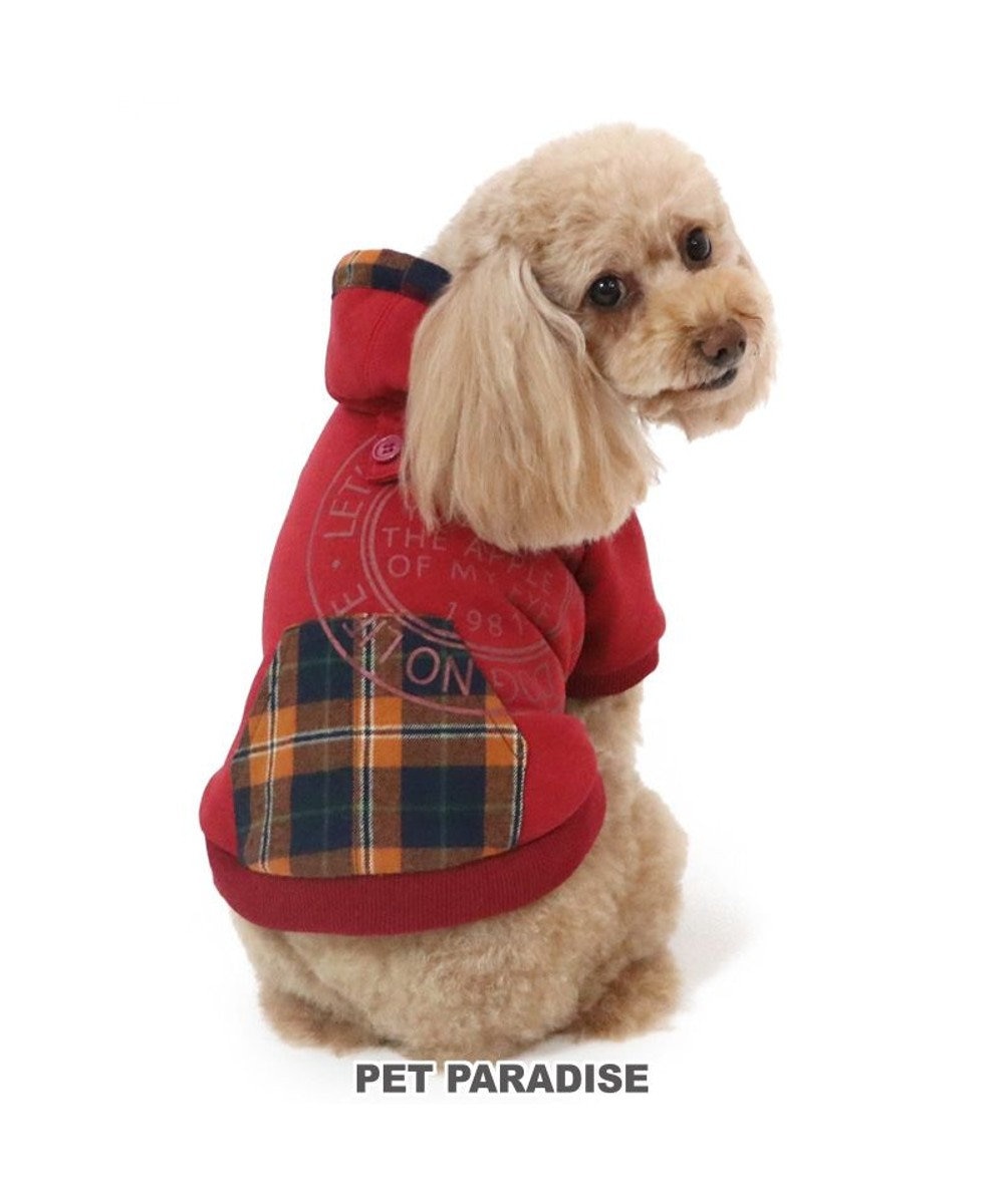 PET PARADISE 犬 服 パーカー 【小型犬】チェックポケット 赤 赤
