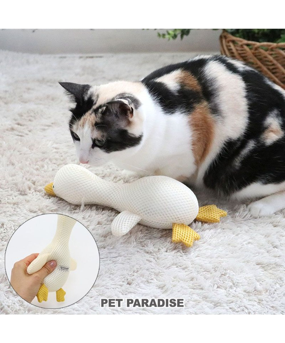 PET PARADISE 猫 歯磨き おもちゃ メッシュ あひる 白~オフホワイト
