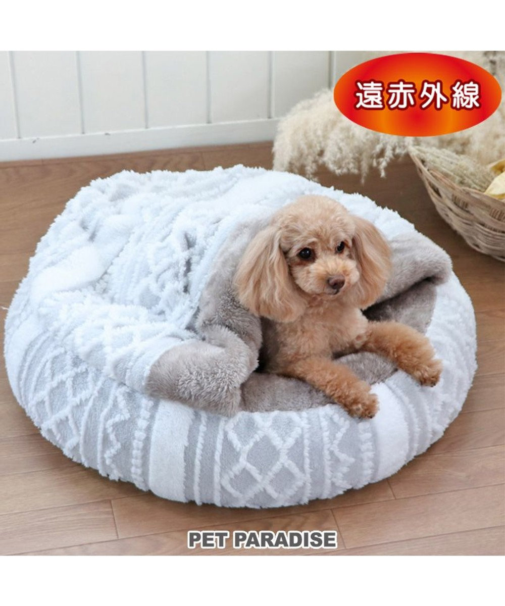 PET PARADISE 犬 ベッド 遠赤外線 丸型 寝袋 カドラー (60cm) エスニック柄 グレー