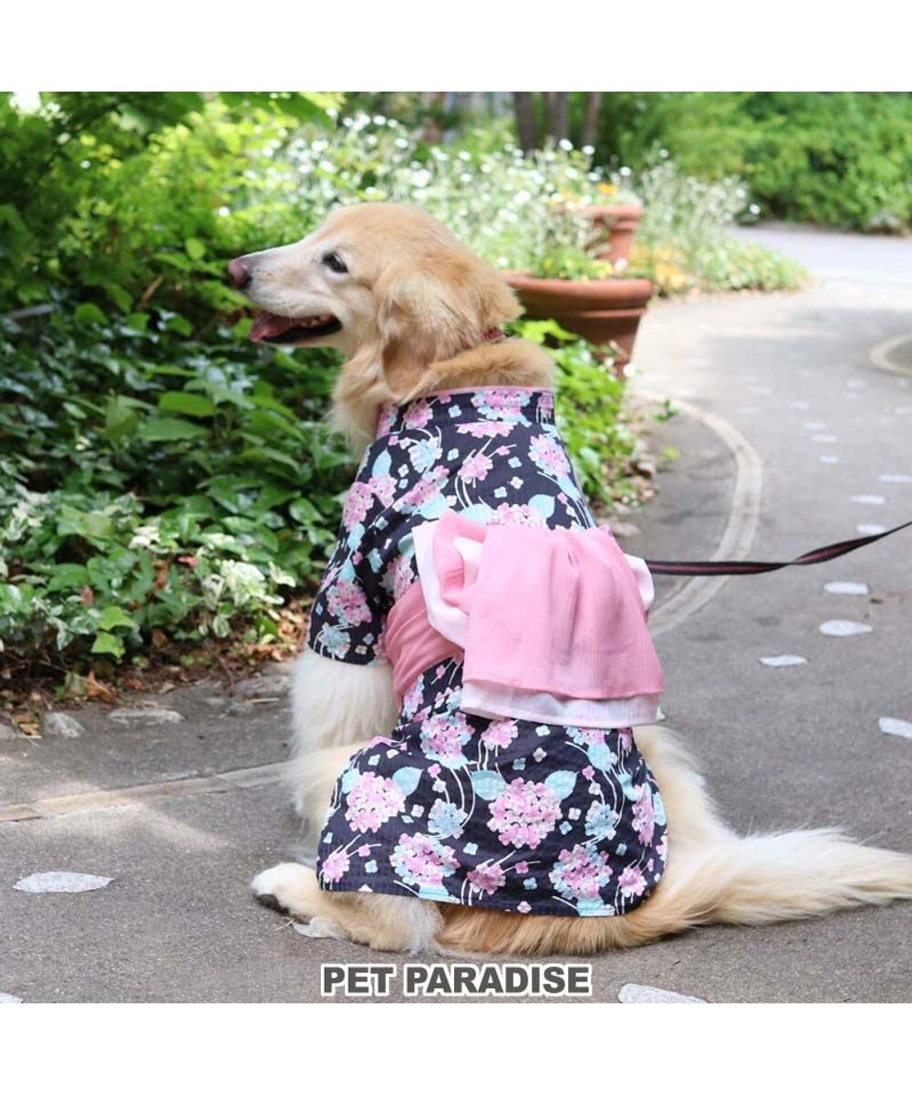 犬 服 浴衣 【中型犬】 紫陽花柄 桃 | 女の子 ペットウエア ドッグ