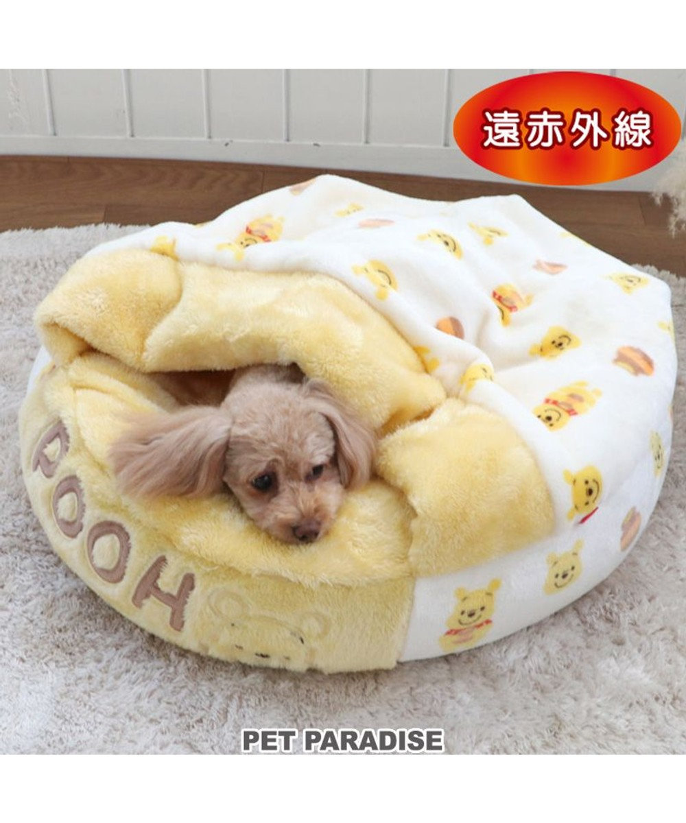 PET PARADISE 犬 ベッド 遠赤外線 ディズニー くまのプーさん 丸型 寝袋 カドラー (60cm) 黄