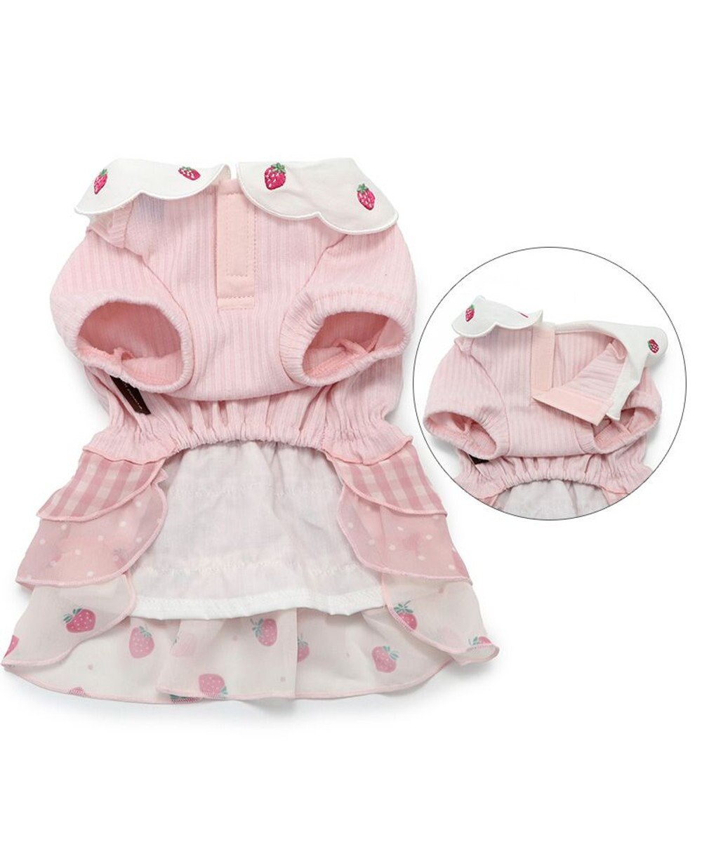 PET PARADISE ペットパラダイス 苺刺繍 ワンピース  スカラップカラー《ピンク》 小型犬 