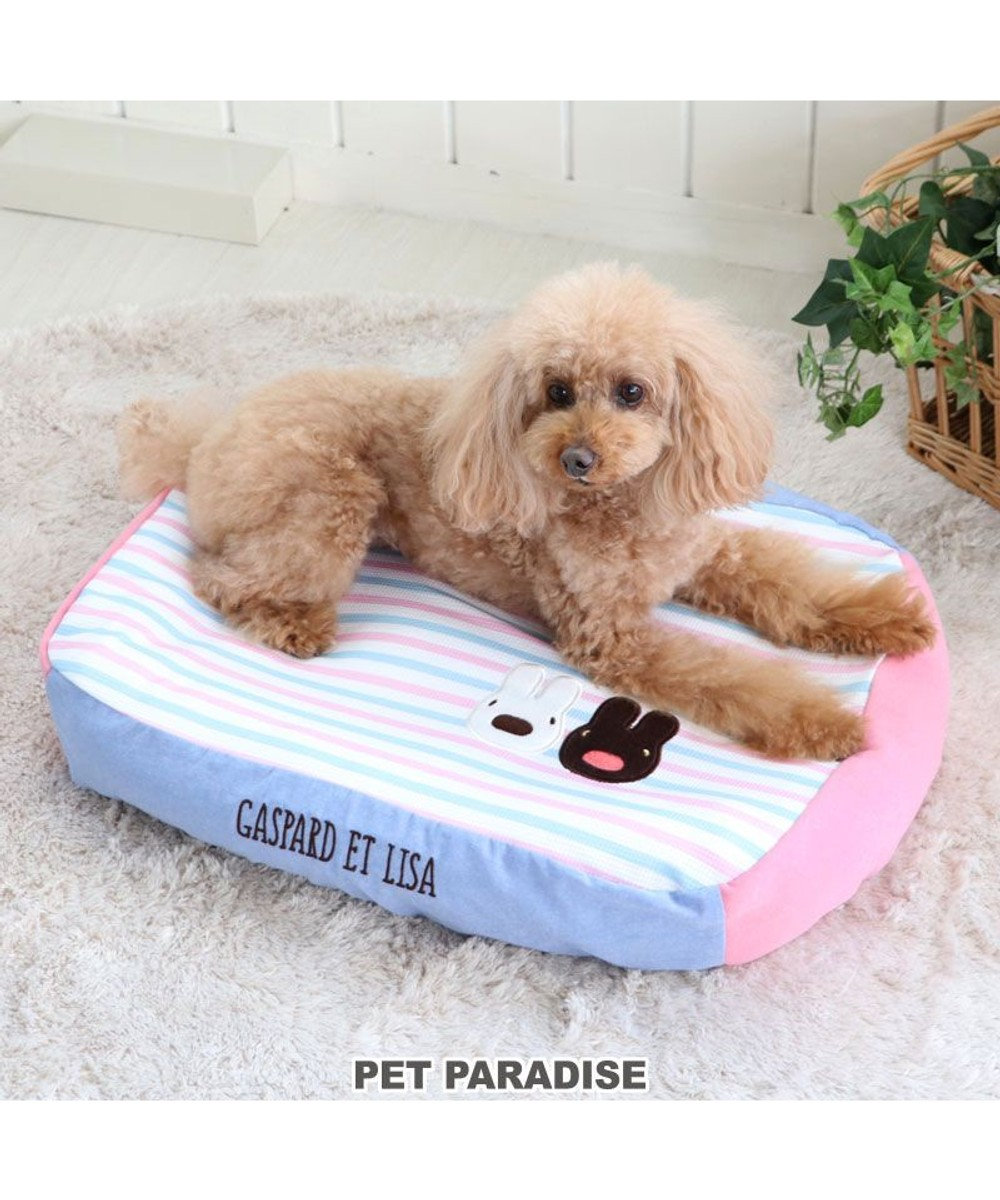PET PARADISE 犬 ベッド おしゃれ リサとガスパール (57×45cm) 縞柄 着脱カバー 犬 猫 ベッド マット 小型犬 介護 おしゃれ かわいい ふわふわ  あごのせ マルチカラー