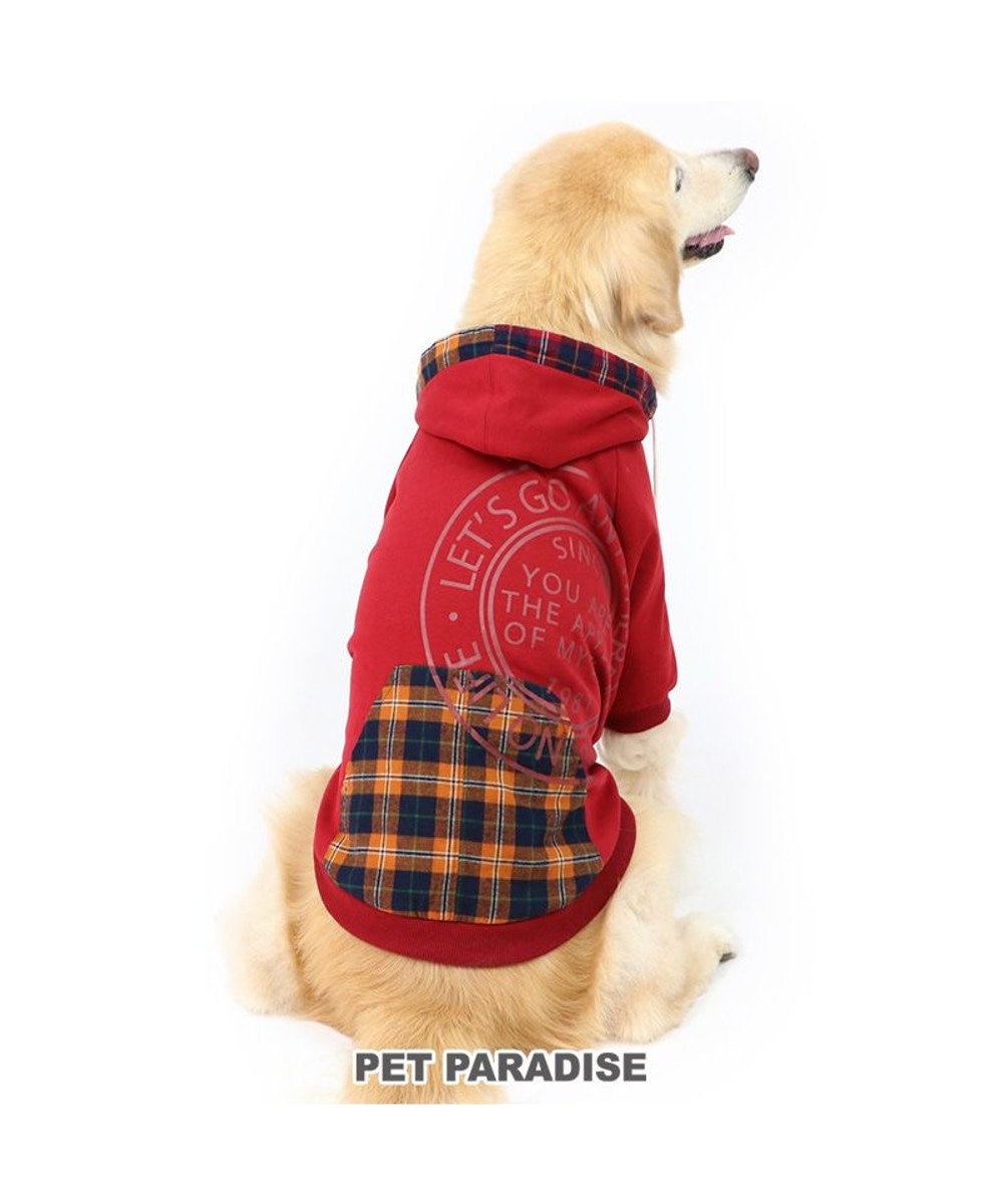 PET PARADISE 犬 服 パーカー  【中型犬】 【大型犬】 チェックポケット 赤