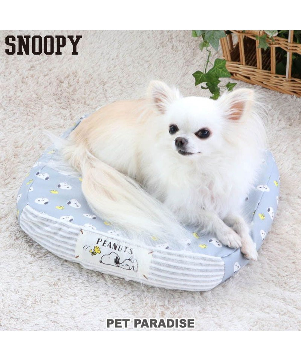 PET PARADISE 犬 ベッド おしゃれ スヌーピー (38×32cm) 顔ドット柄 着脱カバー 犬 猫 ベッド マット 小型犬 介護 おしゃれ かわいい ふわふわ  あごのせ グレー