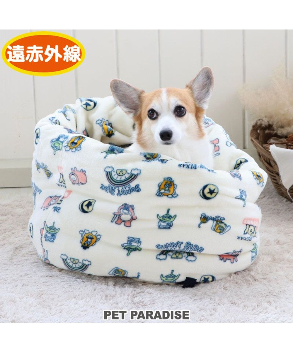 PET PARADISE 犬 ベッド おしゃれ 遠赤外線 ディズニー トイ・ストーリー 寝袋 カドラー (42×70cm) 総柄 筒型 暖かい あったか 保温 防寒 防寒対策 もこもこ ふわふわ 介護 おしゃれ かわいい 紺（ネイビー・インディゴ）