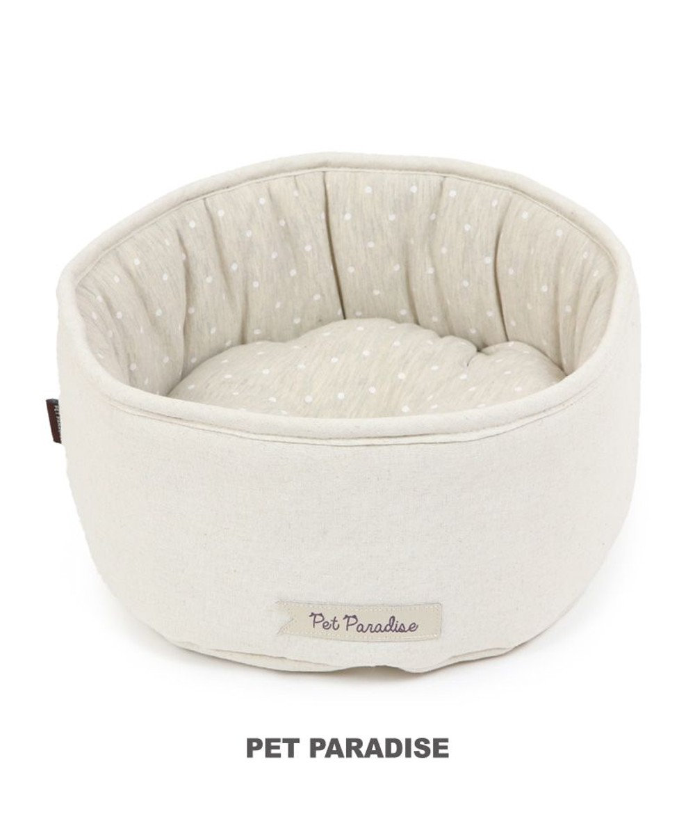 PET PARADISE 猫 ベッド おしゃれ 丸型 カドラー (30cm) | 深型 カップカドラー 犬 猫 ペットベット ハウス ふわふわ クッション 深型 猫 ハウス かわいい おしゃれ カップ型 丸型 ねこ ネコ ベッド ペットベッド ふわふわ 新生活 ベージュ×ドット