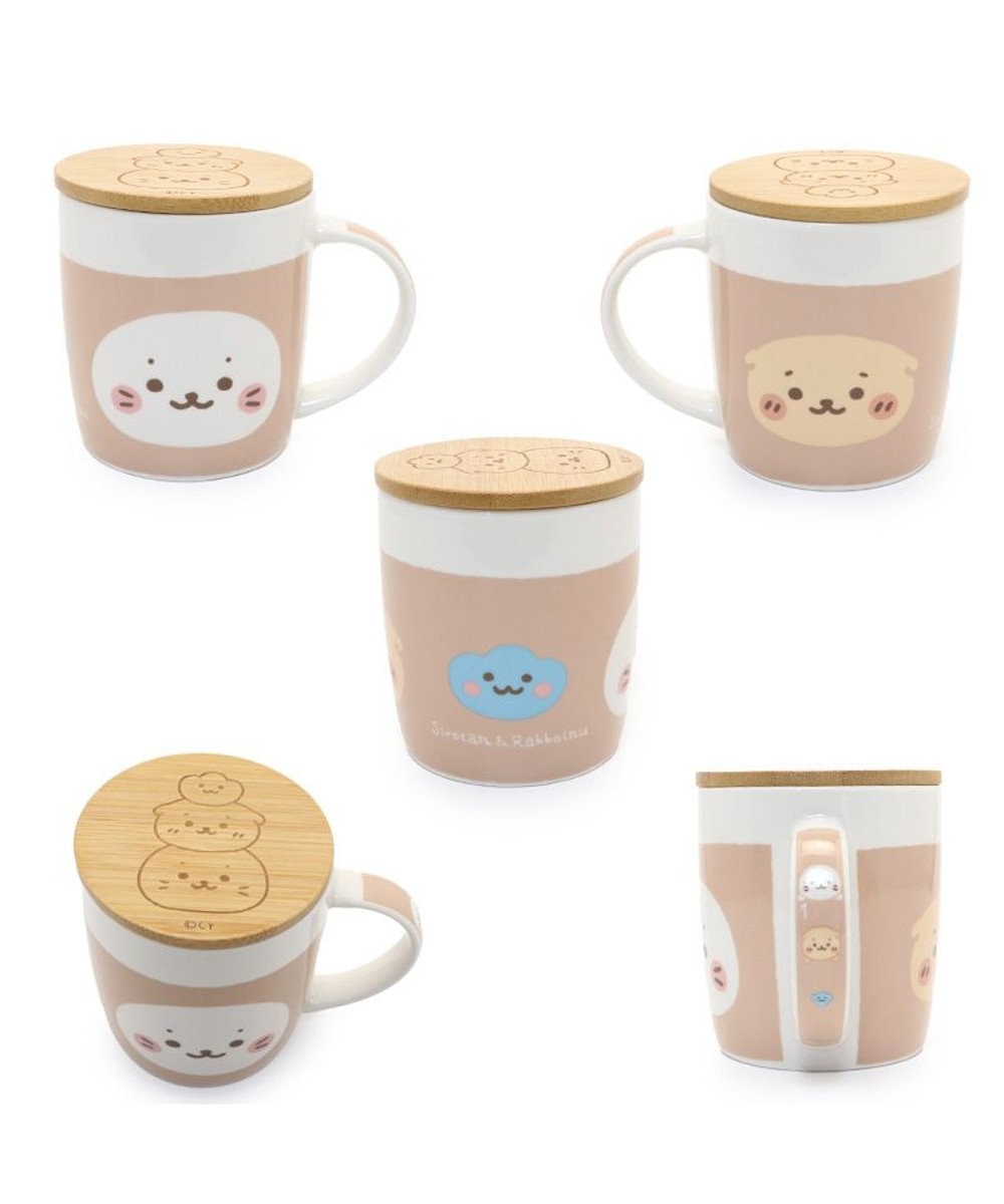 しろたん フタ付き マグカップ 390mL 《ベージュ・おともだち柄