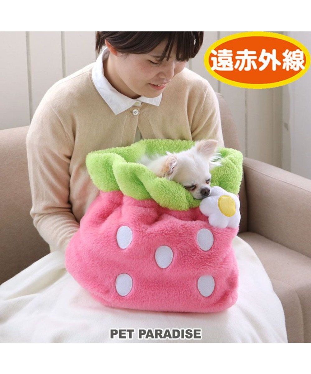 PET PARADISE 犬 ベッド おしゃれ 犬たんぽ (32×20cm) いちご 寝袋 もこもこ ふわふわ 犬 猫 ベッド ベット 小型犬 介護 おしゃれ かわいい クッション ネット限定 ピンク（淡）