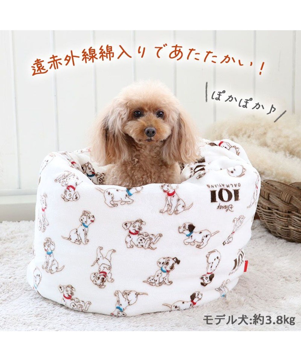 犬 ベッド 遠赤外線 ディズニー １０１匹わんちゃん 筒型 寝袋 カドラー　(42×70cm), 白~オフホワイト, 未登録