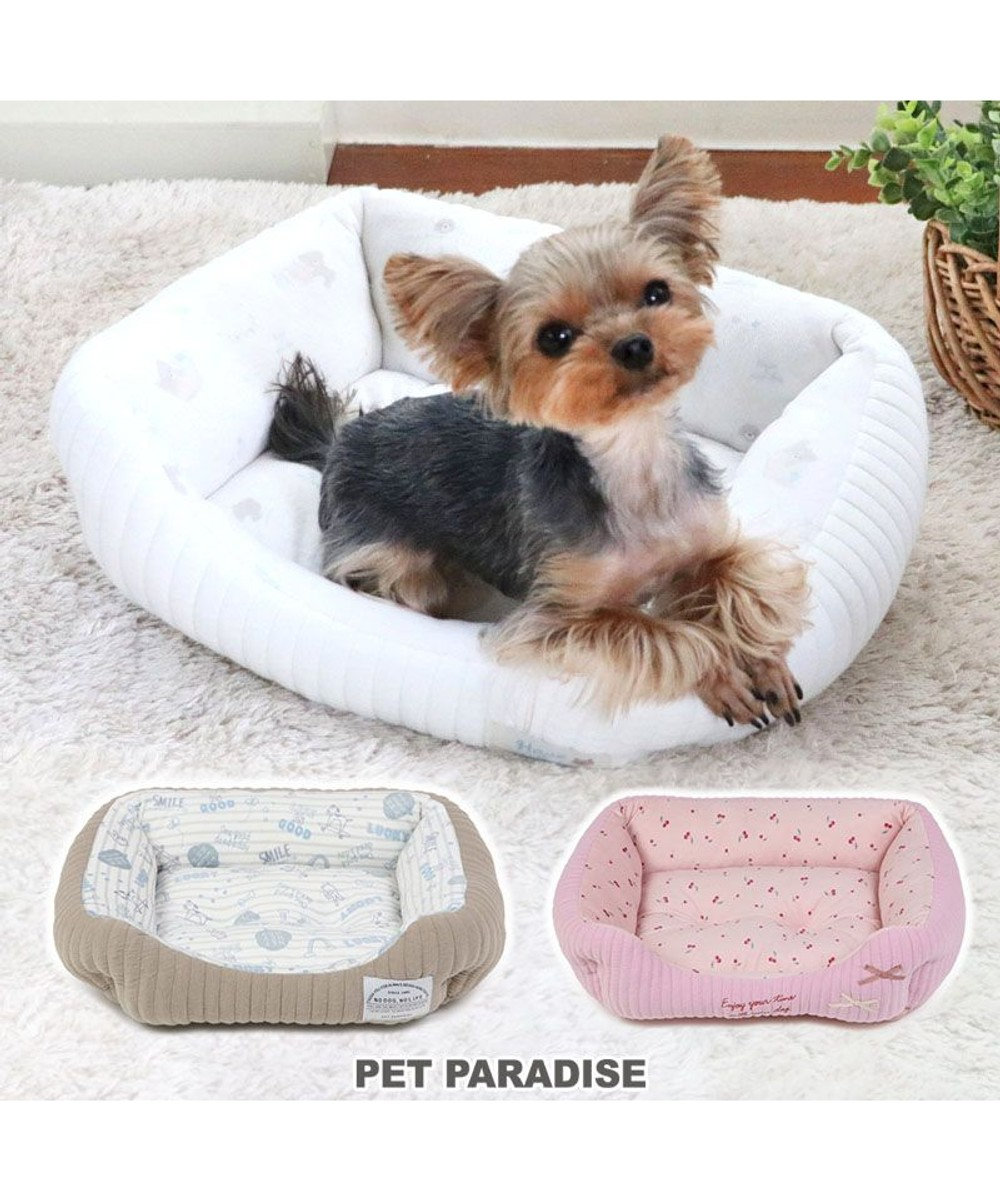 PET PARADISE 犬 ベッド キルト カドラーベッド (38×32cm) 《グレージュ/ ピンク/ ホワイト》 ピンク
