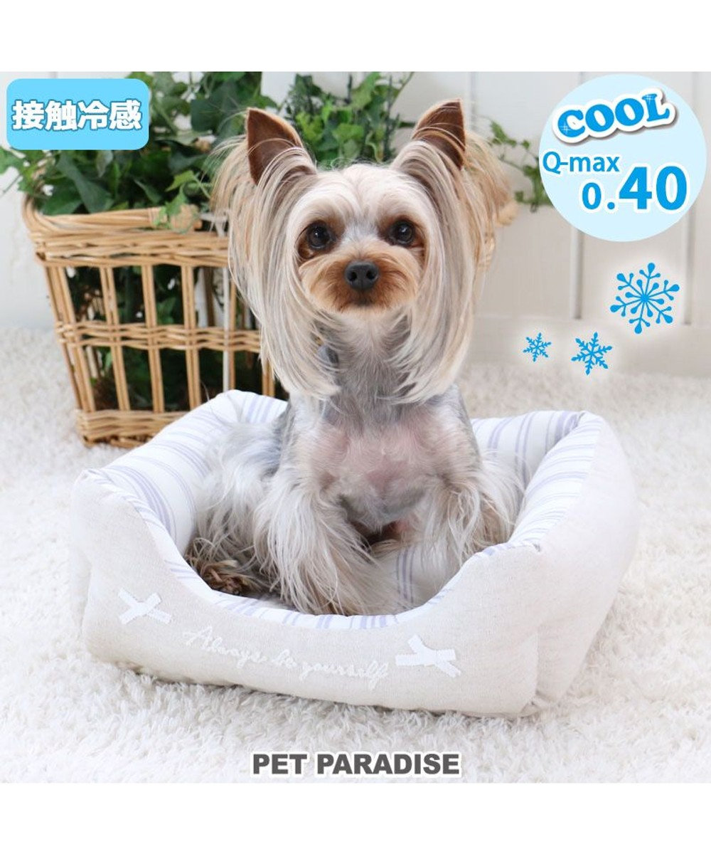 PET PARADISE ペットパラダイス クール カドラー ベッド （38×32cm） 四角 縞柄 白~オフホワイト