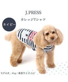 PET PARADISE 犬の服 春夏 ひんやり クール メッシュ 接触冷感 虫除け  J.PRESS カレッジ  Tシャツ 【小型犬】ネイビー オレンジ クールマックスエコメイド