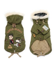 PET PARADISE 犬 服 秋冬 遠赤外線 スヌーピー コート 【小型犬】 綿入り カーキ